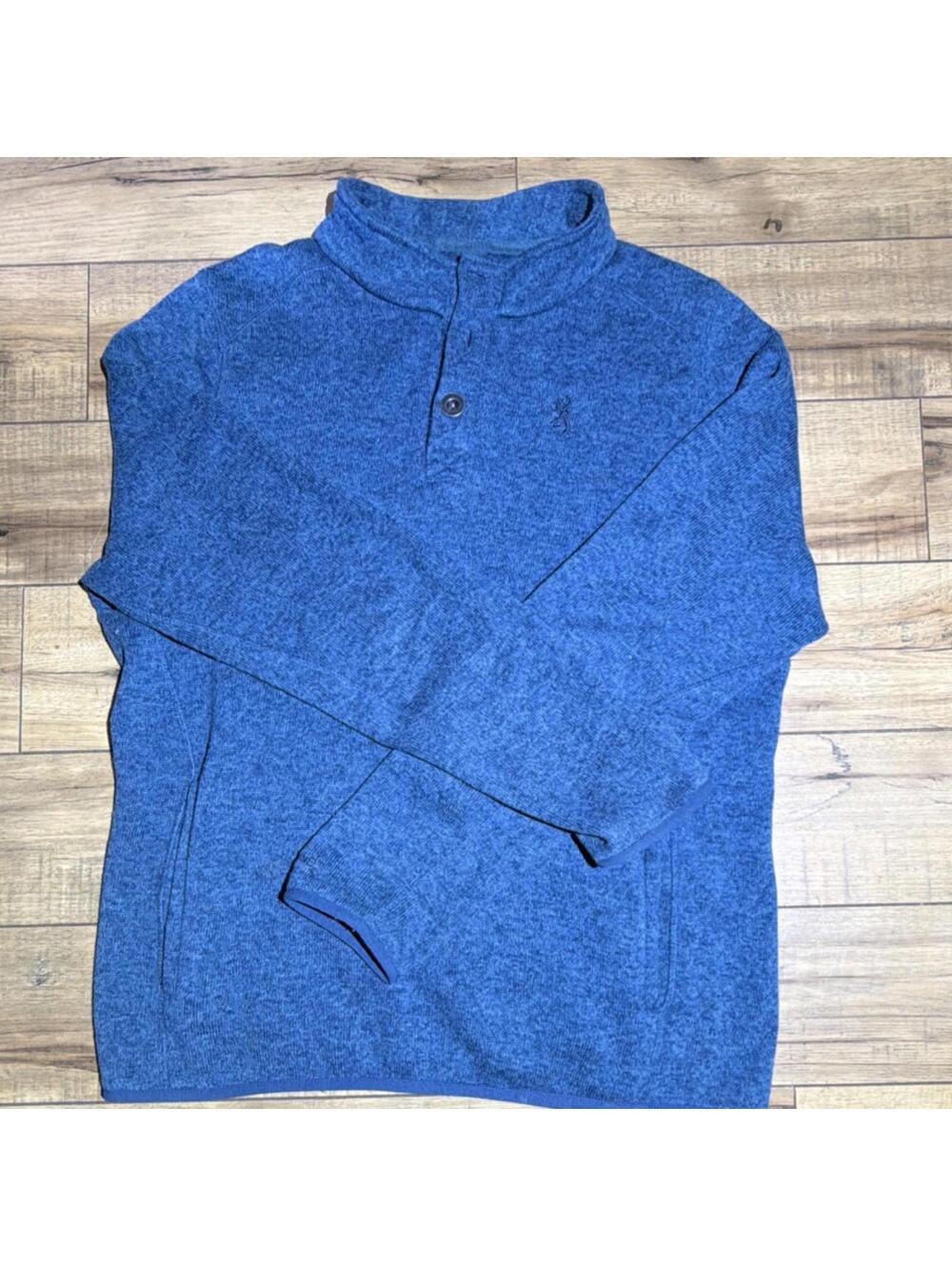 Browning Knit Mock Neck Pullover Sweater Blue Button Accent Men's Long Sleeve L